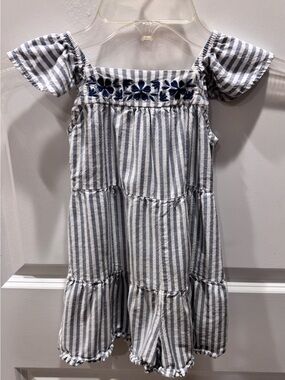 Carter's Navy and White Striped Toddler Romper with Floral Accent